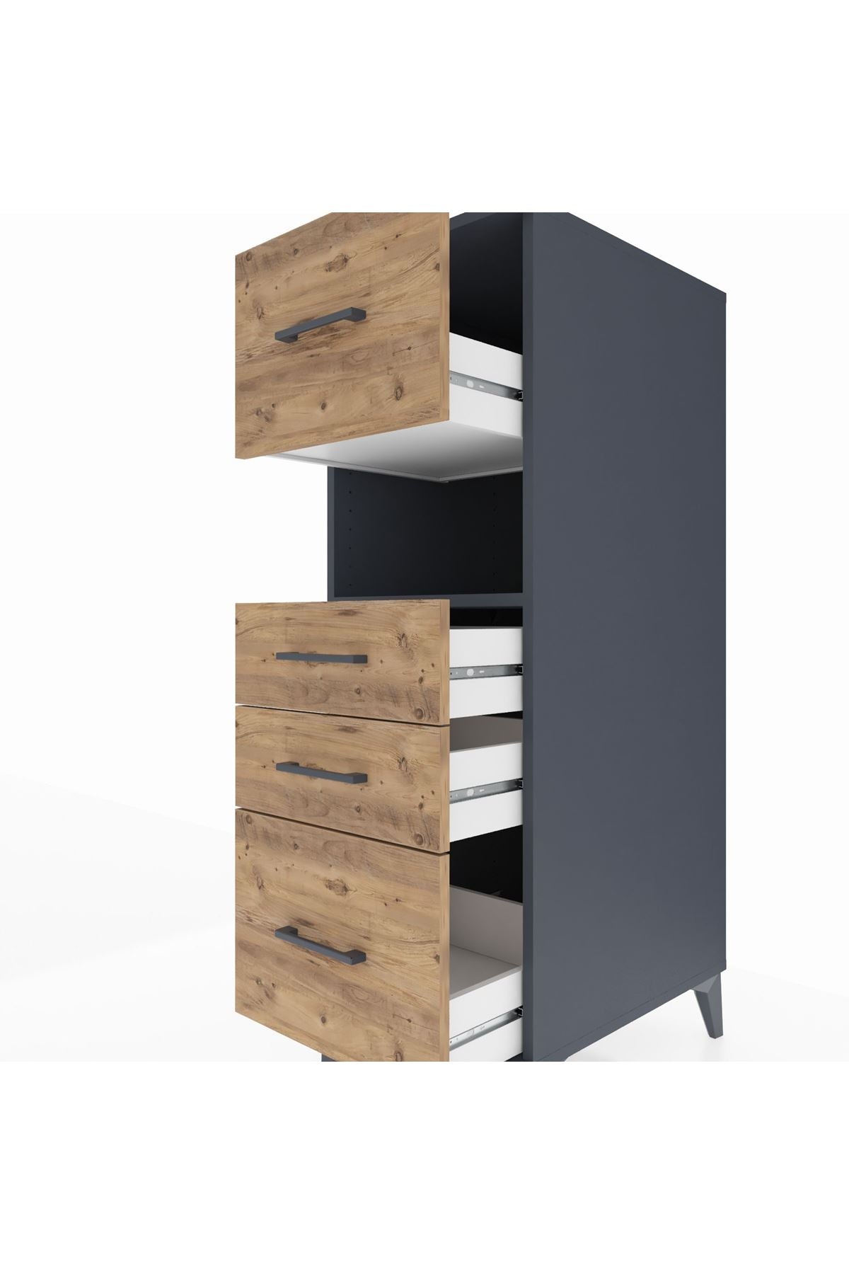 Kronos Dolap Tek Raflı 4 Çekmeceli 44x59x134 Antrasit-Çam