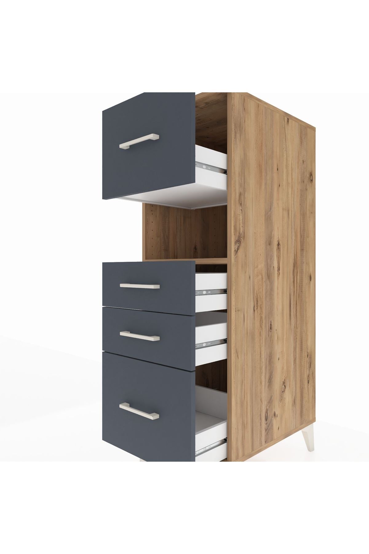 Kronos Dolap Tek Raflı 4 Çekmeceli 44x59x134 Çam-Antrasit