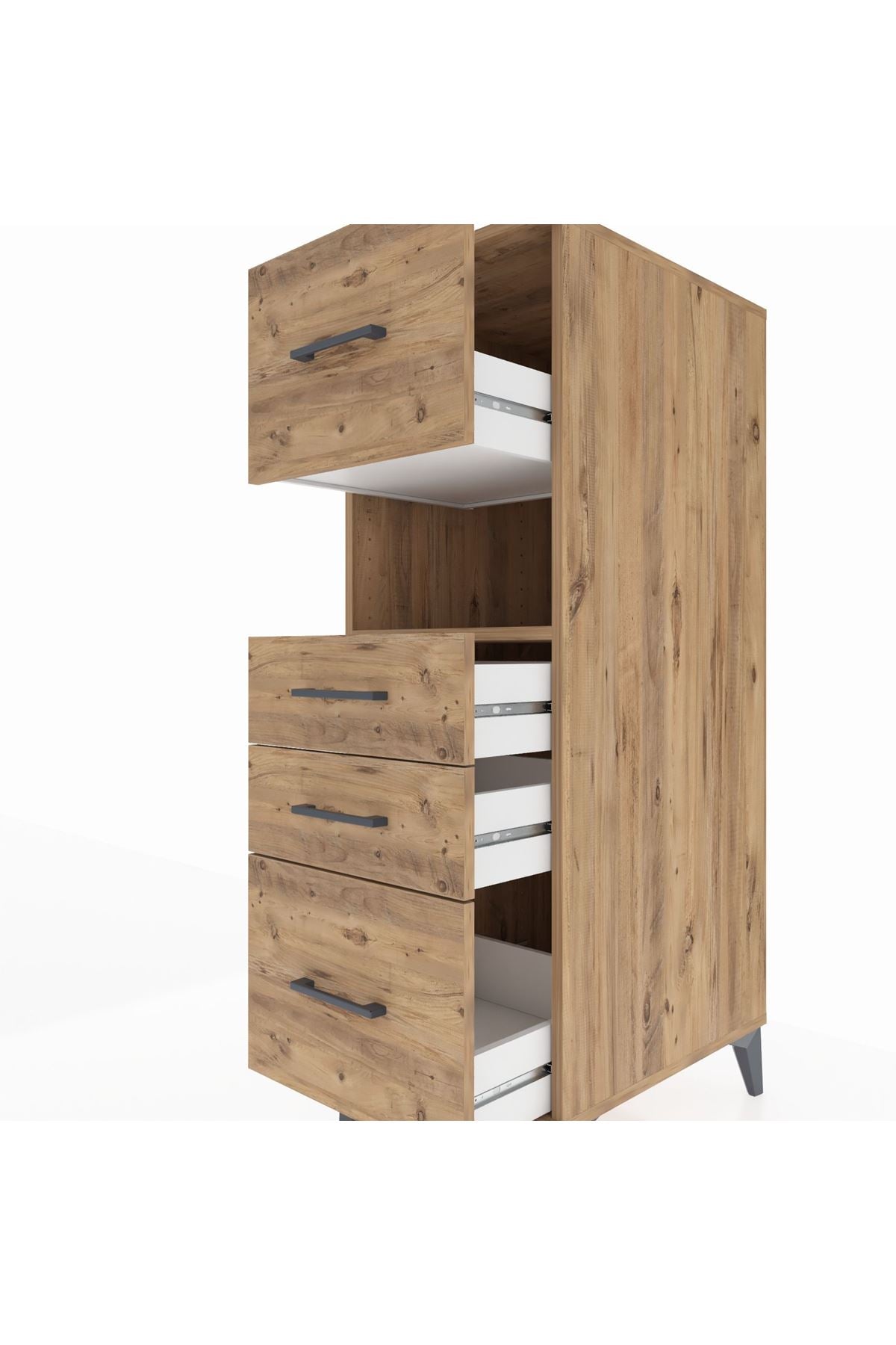 Kronos Dolap Tek Raflı 4 Çekmeceli 44x59x134 Çam-Çam