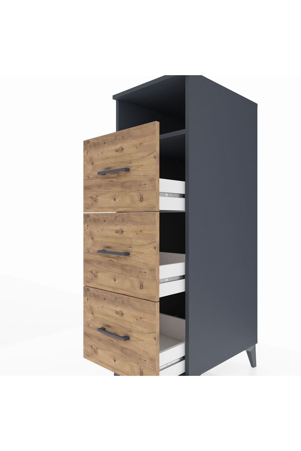 Kronos Dolap Tek Raflı 3 Çekmeceli 44x59x134 Antrasit-Çam