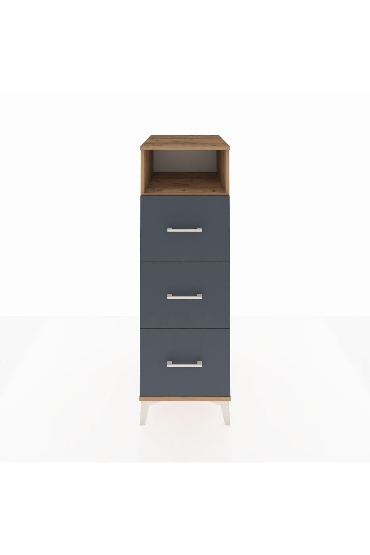 Kronos Dolap Tek Raflı 3 Çekmeceli 44x59x134 Çam-Antrasit