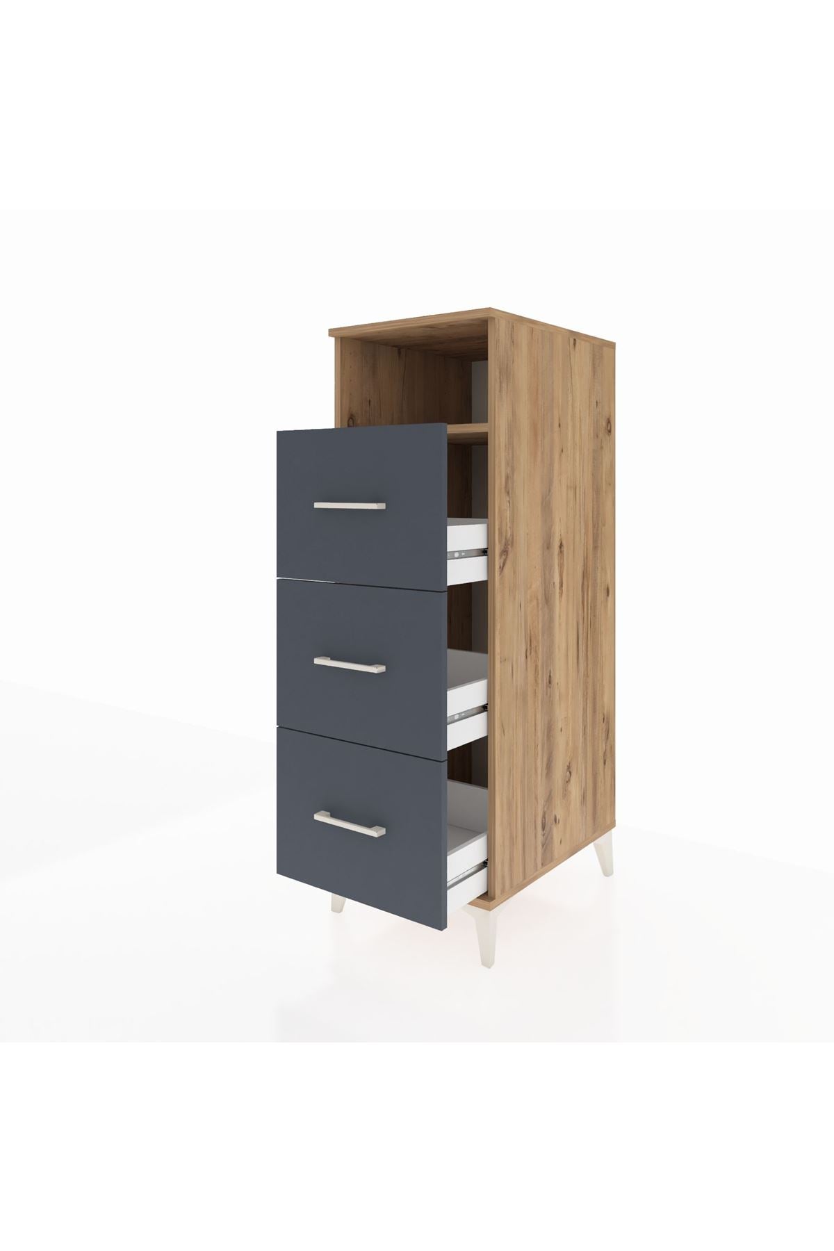 Kronos Dolap Tek Raflı 3 Çekmeceli 44x59x134 Çam-Antrasit