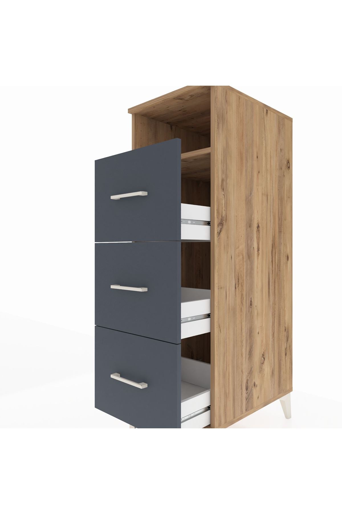 Kronos Dolap Tek Raflı 3 Çekmeceli 44x59x134 Çam-Antrasit