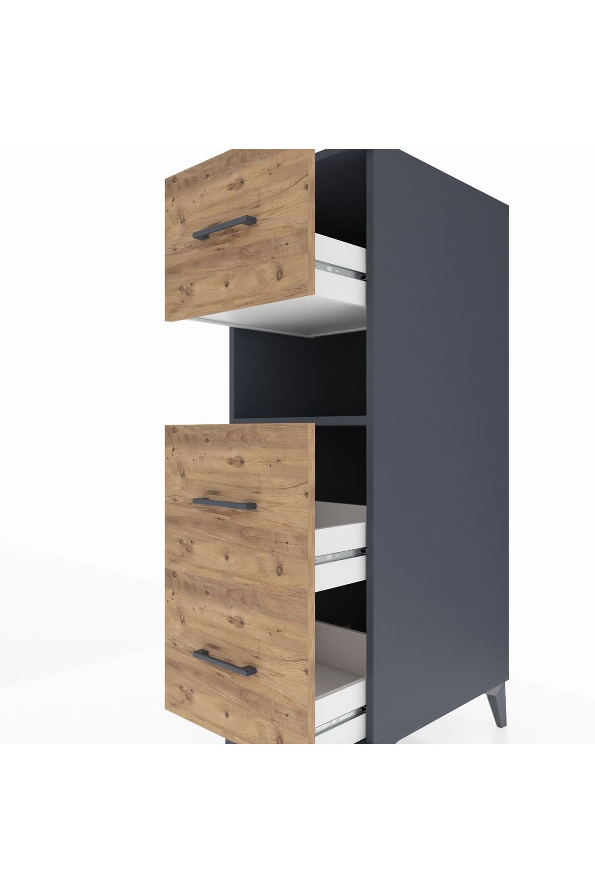 Kronos Dolap Tek Raflı 3 Çekmeceli 44x59x134 Antrasit-Çam