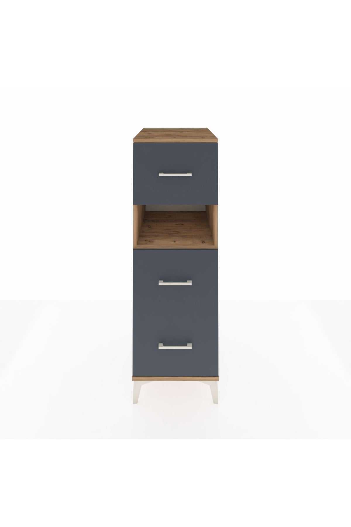 Kronos Dolap Tek Raflı 3 Çekmeceli 44x59x134 Çam-Antrasit