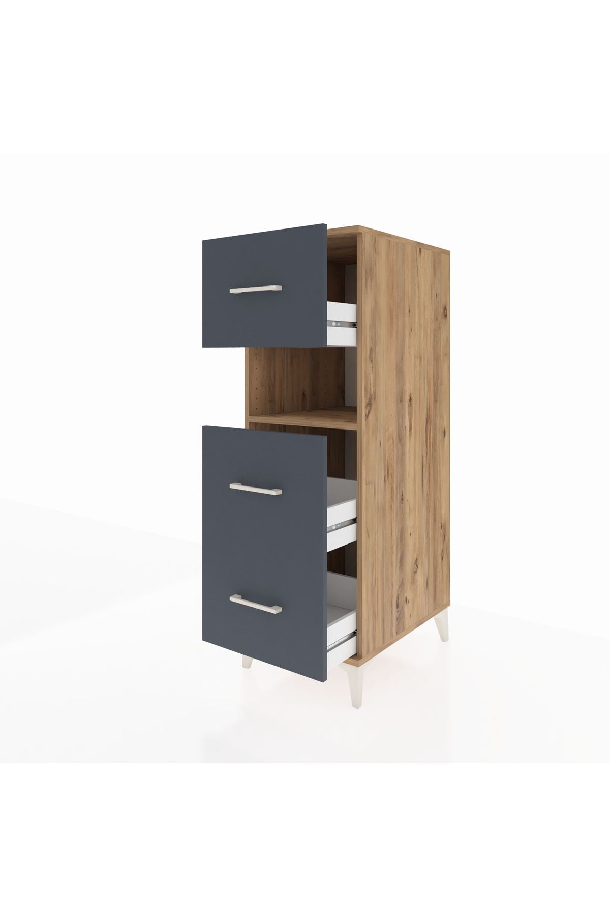 Kronos Dolap Tek Raflı 3 Çekmeceli 44x59x134 Çam-Antrasit