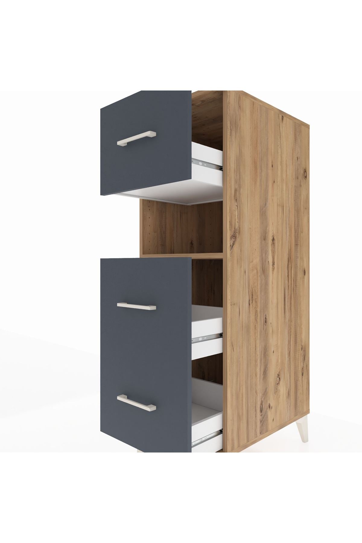 Kronos Dolap Tek Raflı 3 Çekmeceli 44x59x134 Çam-Antrasit