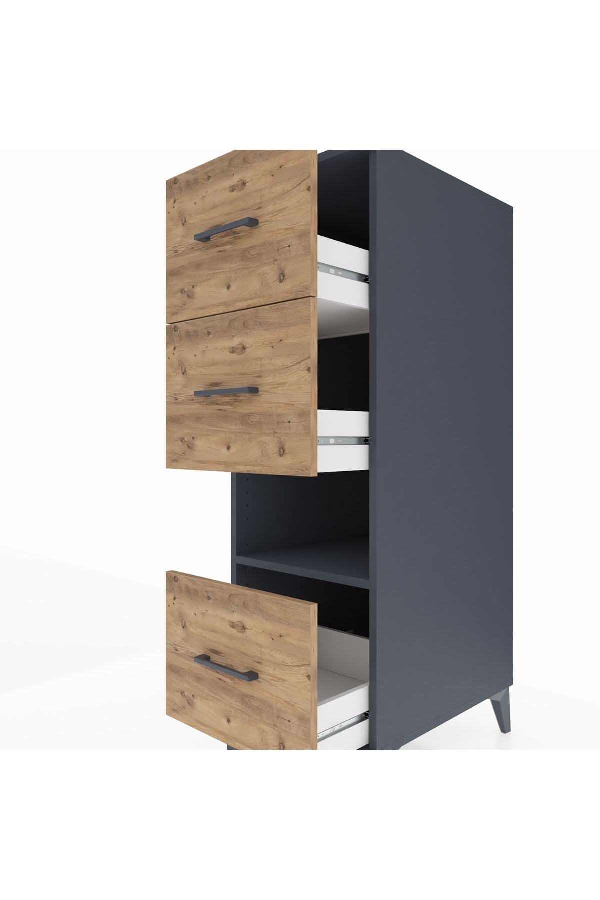 Kronos Dolap Tek Raflı 3 Çekmeceli 44x59x134 Antrasit-Çam