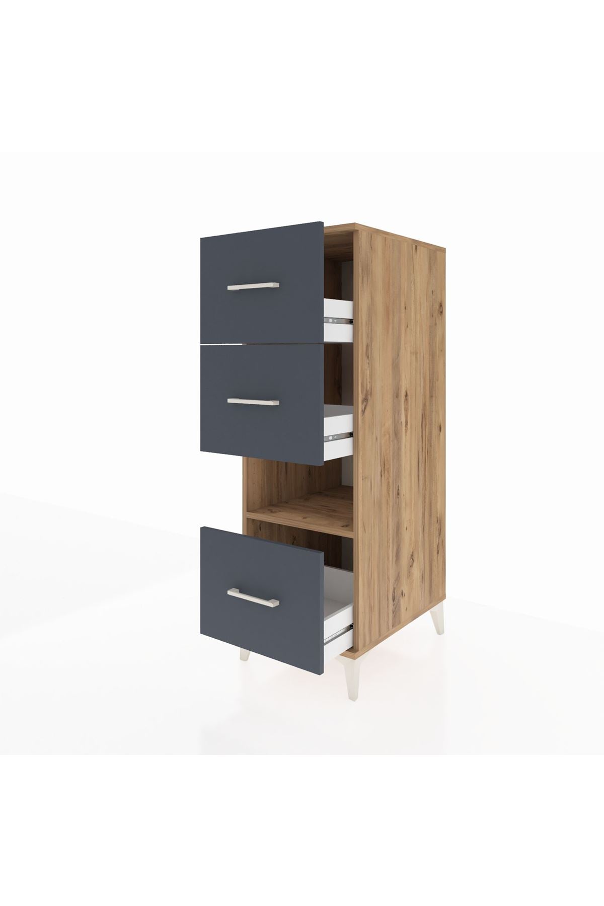 Kronos Dolap Tek Raflı 3 Çekmeceli 44x59x134 Çam-Antrasit