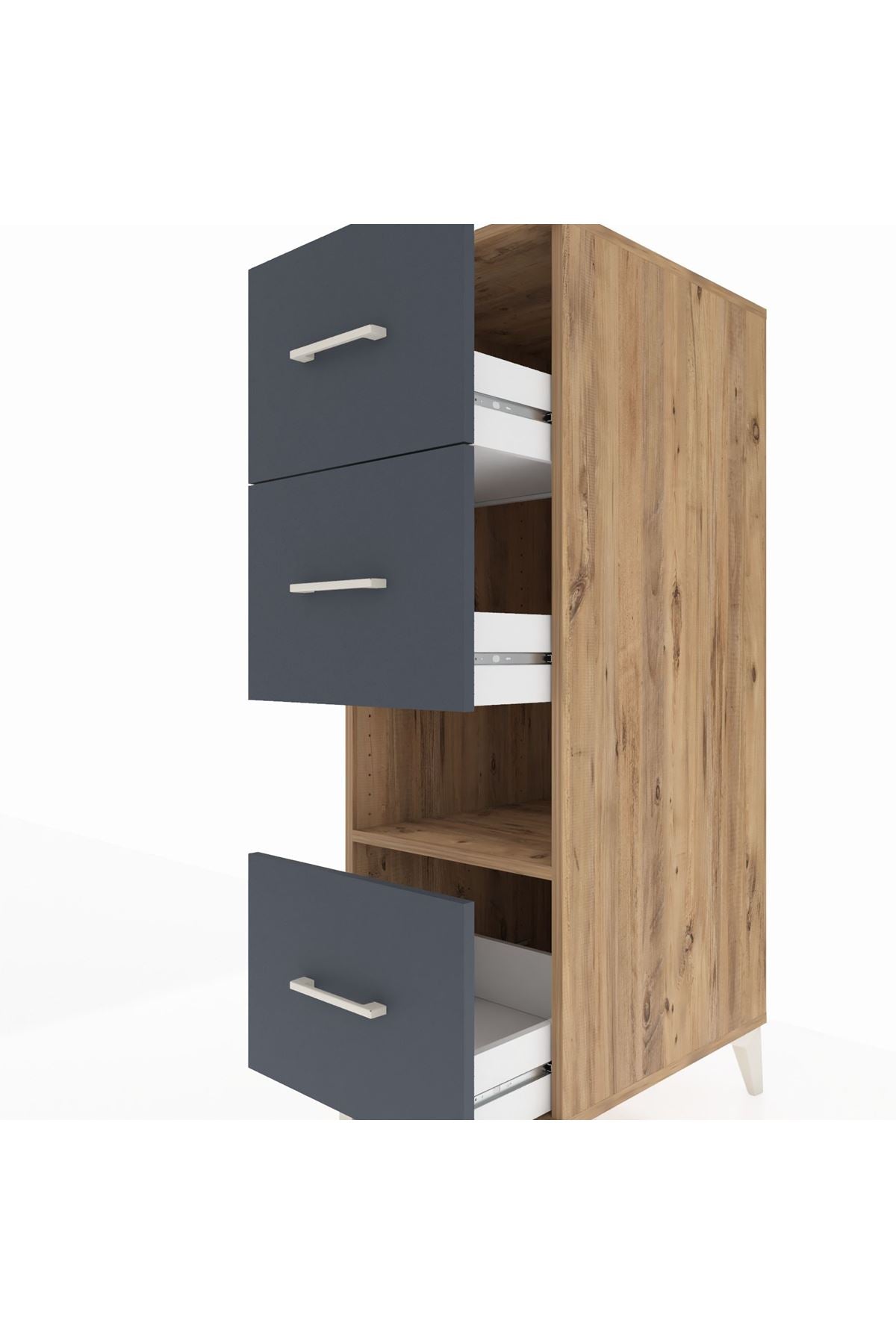 Kronos Dolap Tek Raflı 3 Çekmeceli 44x59x134 Çam-Antrasit