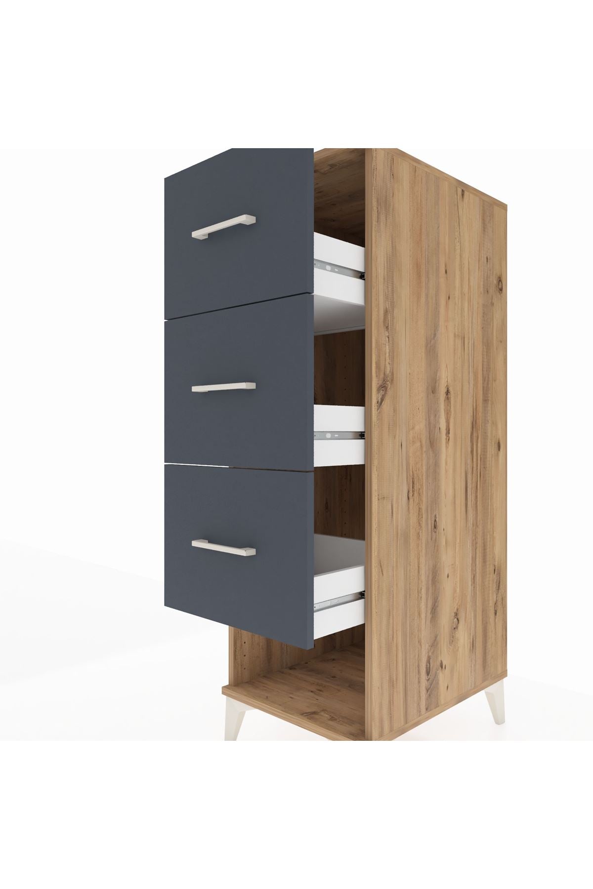 Kronos Dolap 3 Çekmeceli 44x59x134 Çam-Antrasit