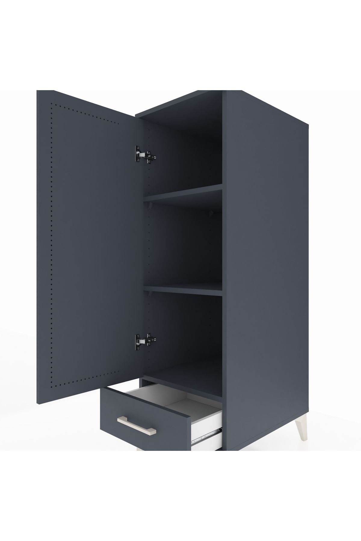 Kronos Dolap 3 Raflı Tek Çekmeceli Tek Kapaklı 44x59x134 Antrasit-Antrasit