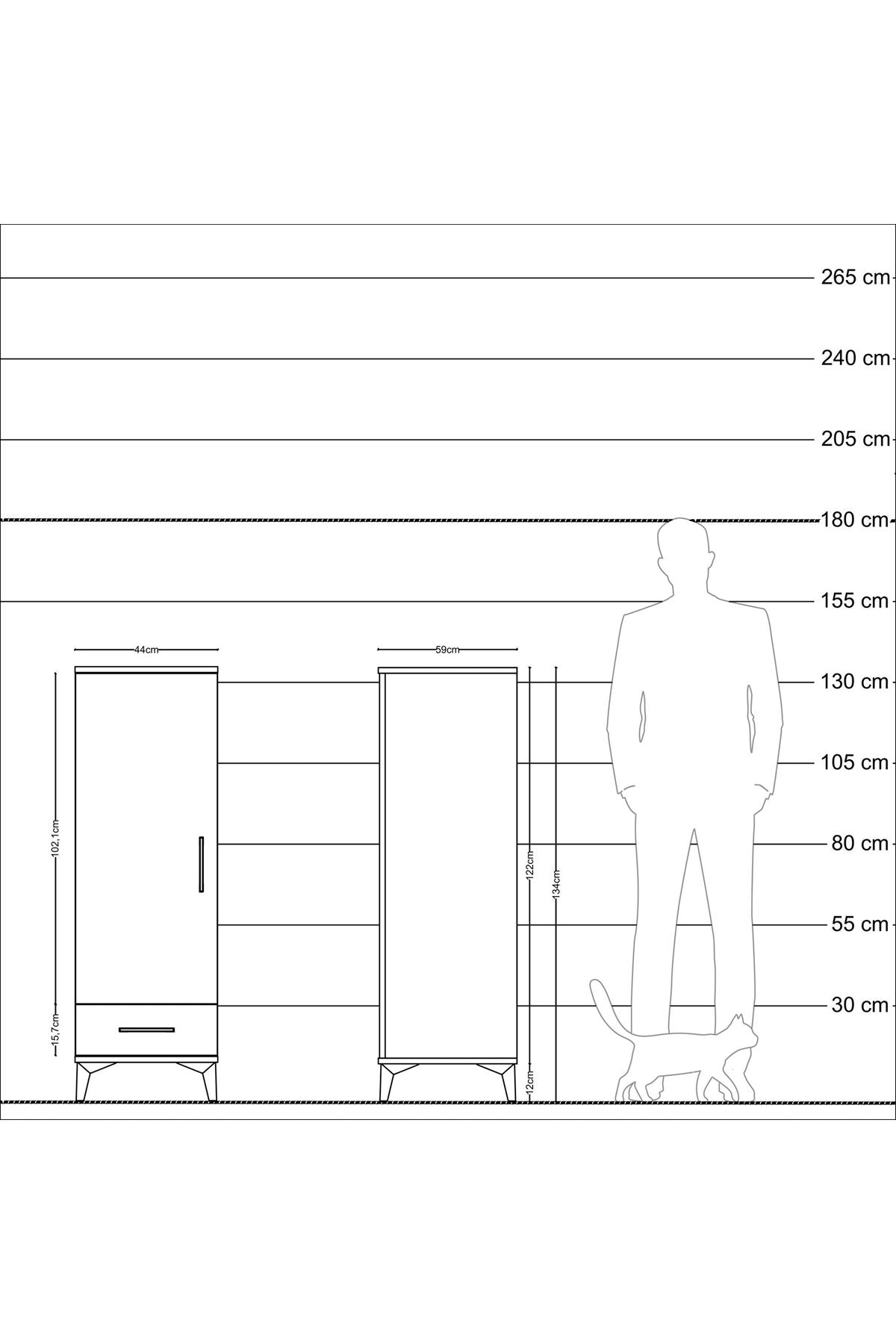 Kronos Dolap 3 Raflı Tek Çekmeceli Tek Kapaklı 44x59x134 Antrasit-Çam