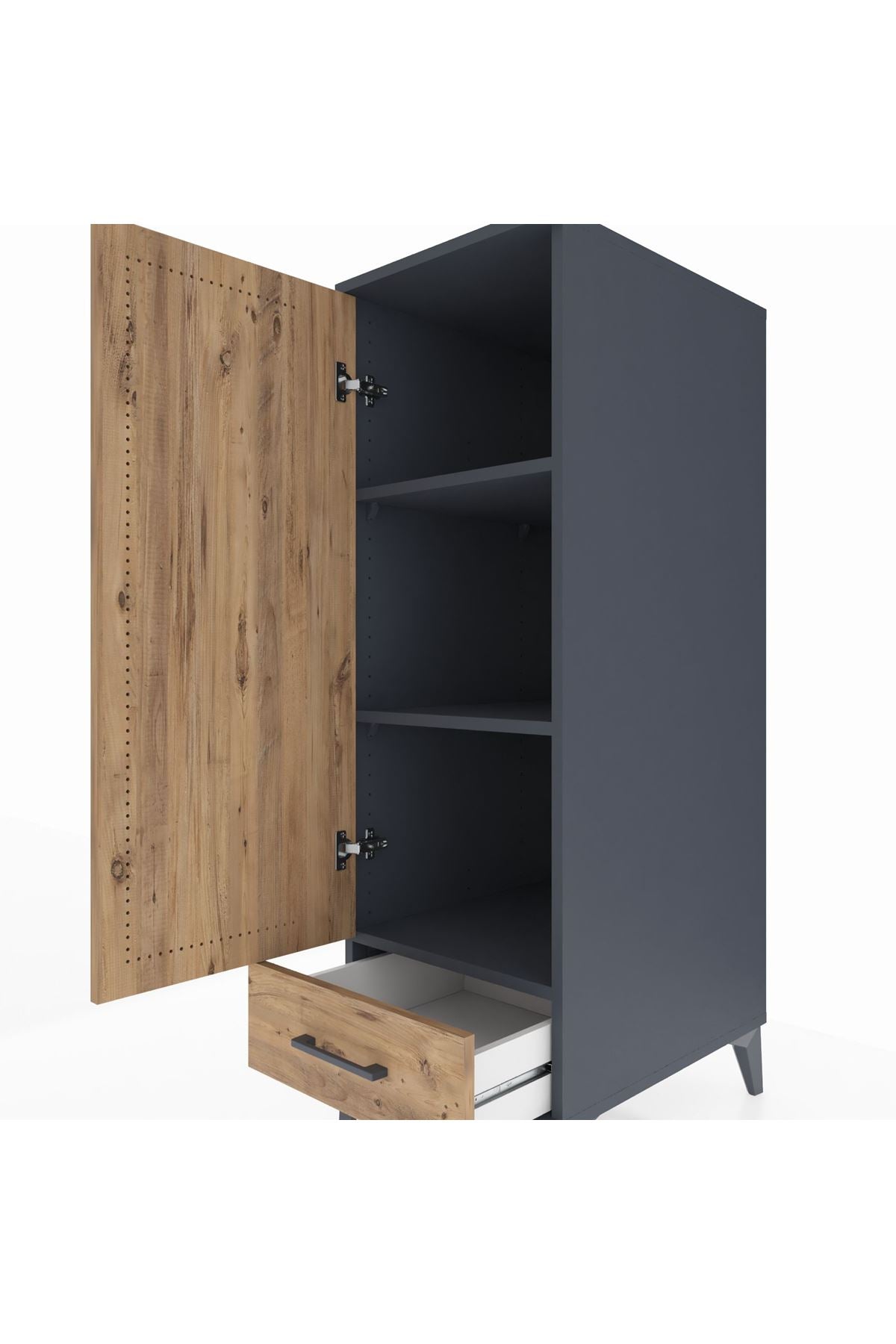 Kronos Dolap 3 Raflı Tek Çekmeceli Tek Kapaklı 44x59x134 Antrasit-Çam