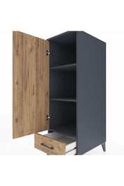 Kronos Dolap 3 Raflı Tek Çekmeceli Tek Kapaklı 44x59x134 Antrasit-Çam