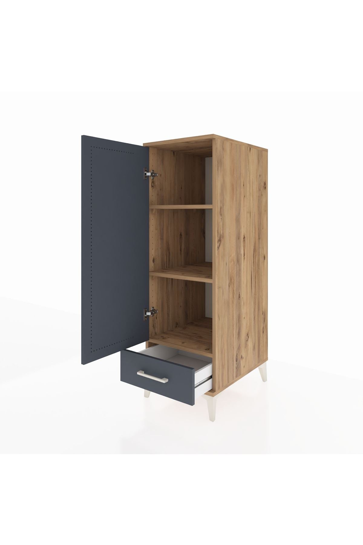 Kronos Dolap 3 Raflı Tek Çekmeceli Tek Kapaklı 44x59x134 Çam-Antrasit