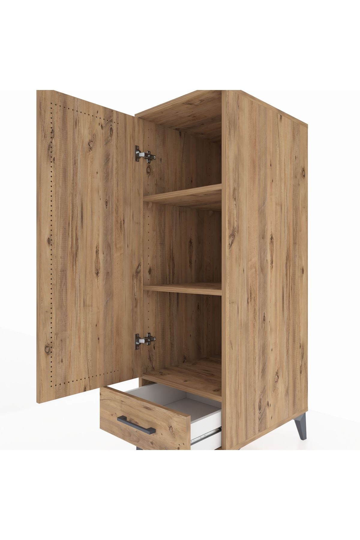 Kronos Dolap 3 Raflı Tek Çekmeceli Tek Kapaklı 44x59x134 Çam-Çam