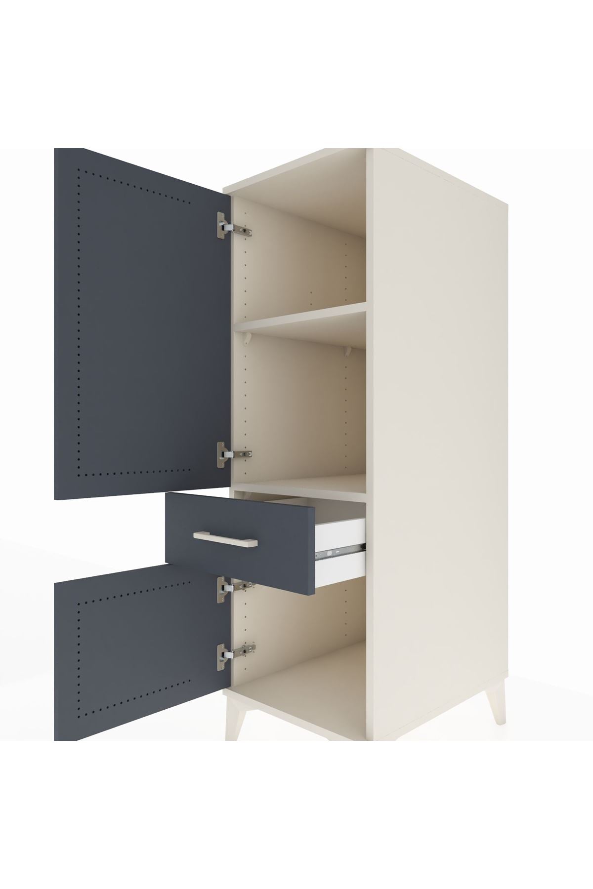 Kronos Dolap 2 Raflı Tek Çekmeceli 2 Kapaklı 44x59x134 Aytaşı-Antrasit