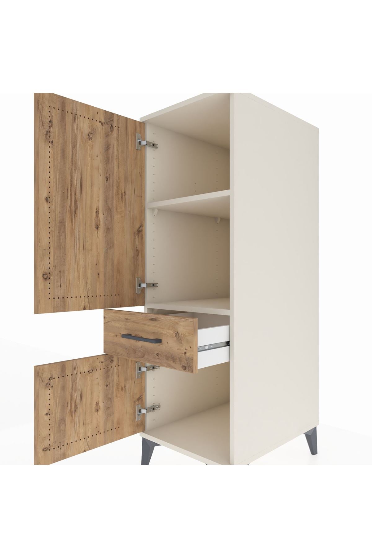 Kronos Dolap 2 Raflı Tek Çekmeceli 2 Kapaklı 44x59x134 Aytaşı-Çam