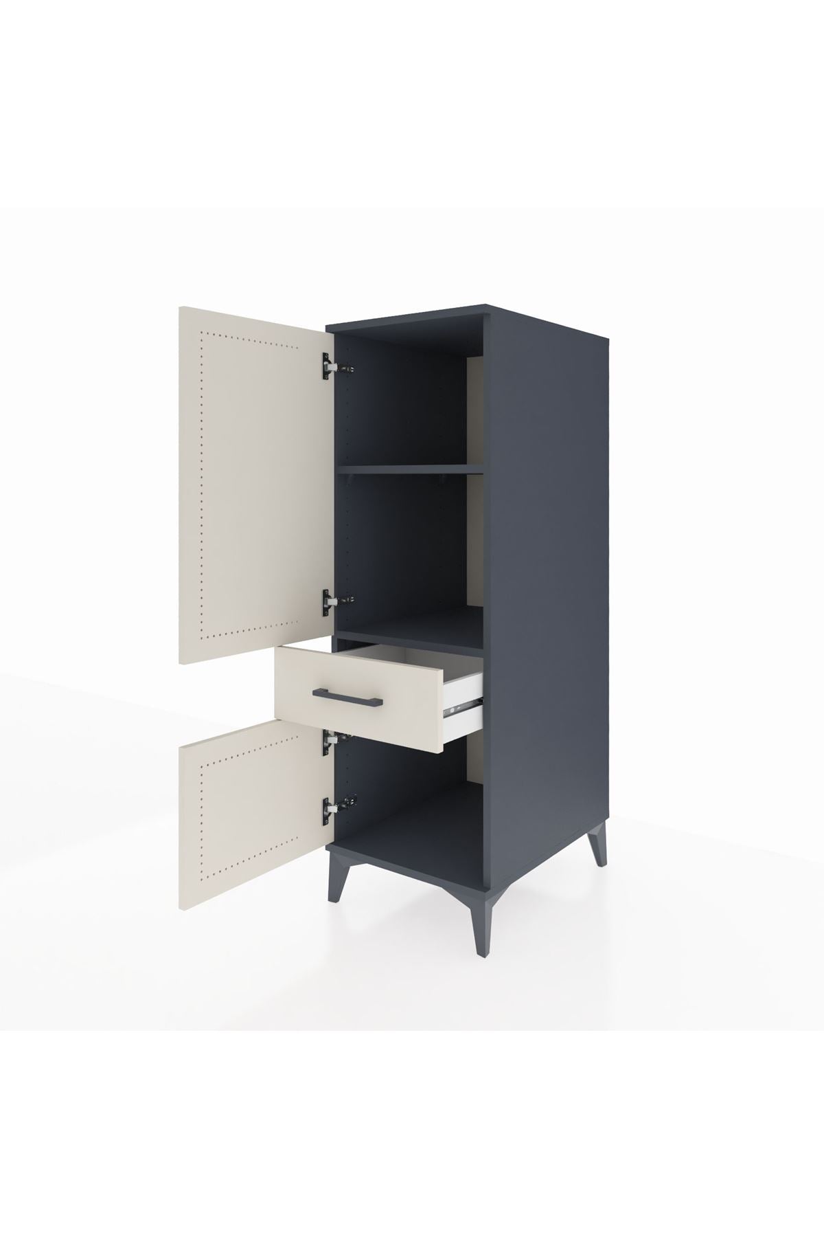 Kronos Dolap 2 Raflı Tek Çekmeceli 2 Kapaklı 44x59x134 Antrasit-Aytaşı