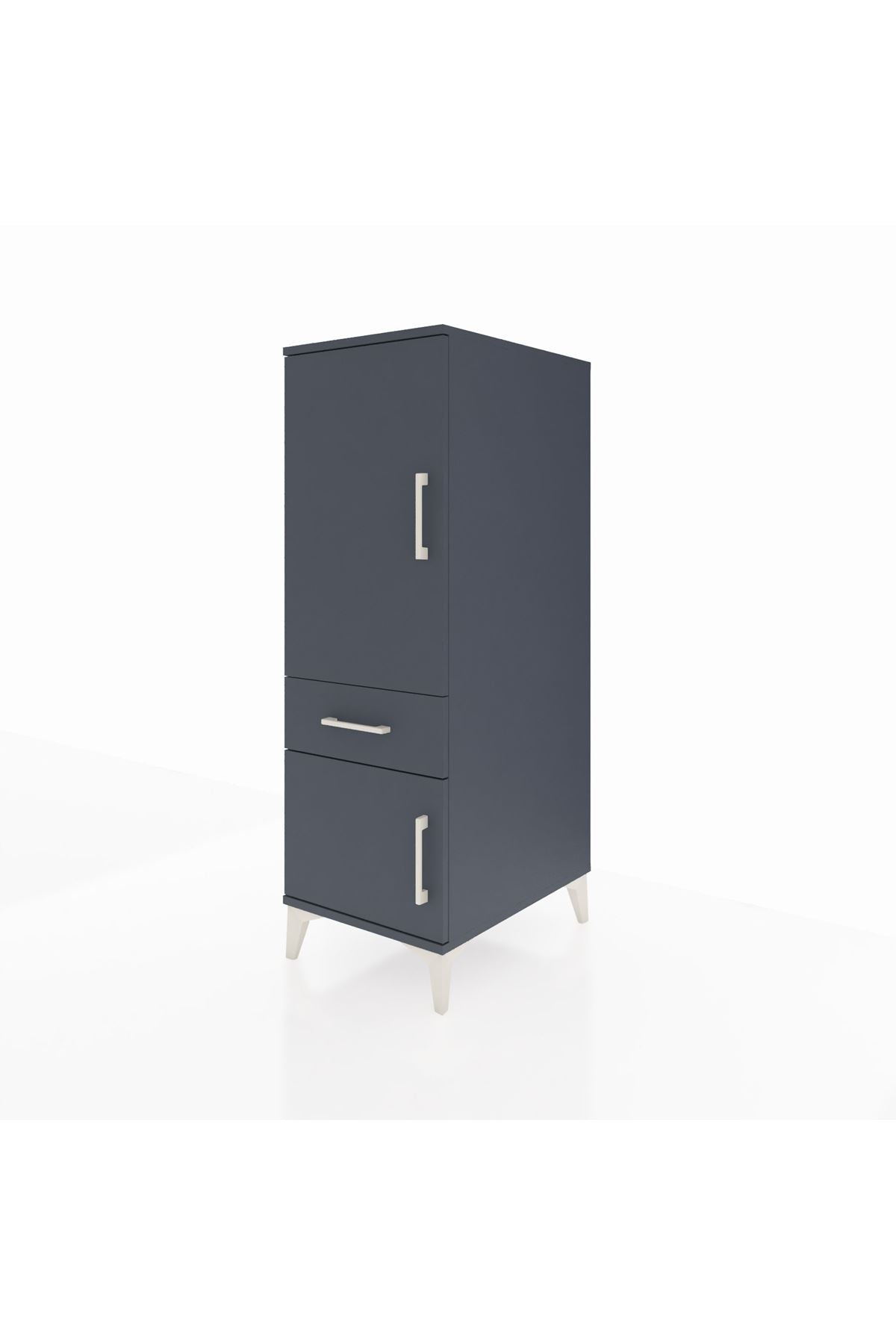 Kronos Dolap 2 Raflı Tek Çekmeceli 2 Kapaklı 44x59x134 Antrasit-Antrasit