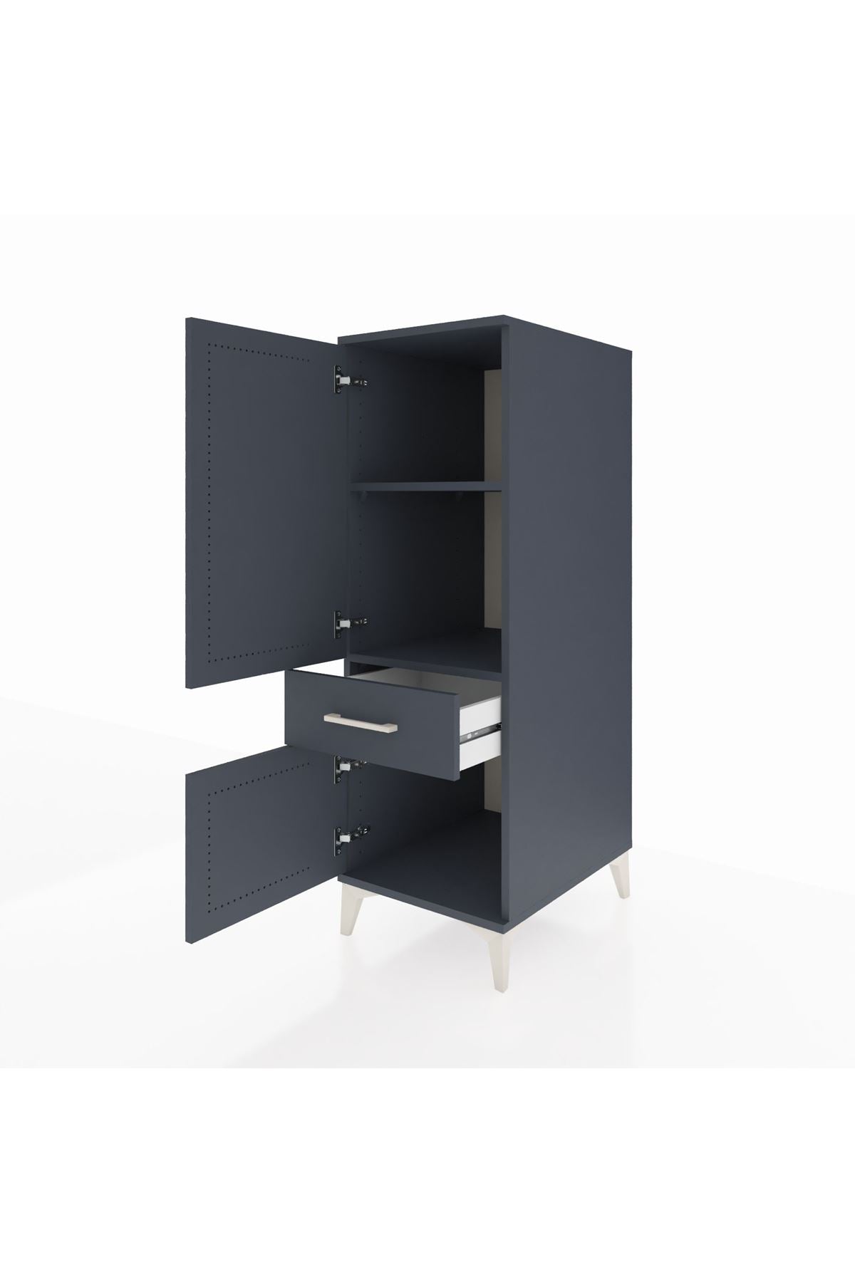 Kronos Dolap 2 Raflı Tek Çekmeceli 2 Kapaklı 44x59x134 Antrasit-Antrasit