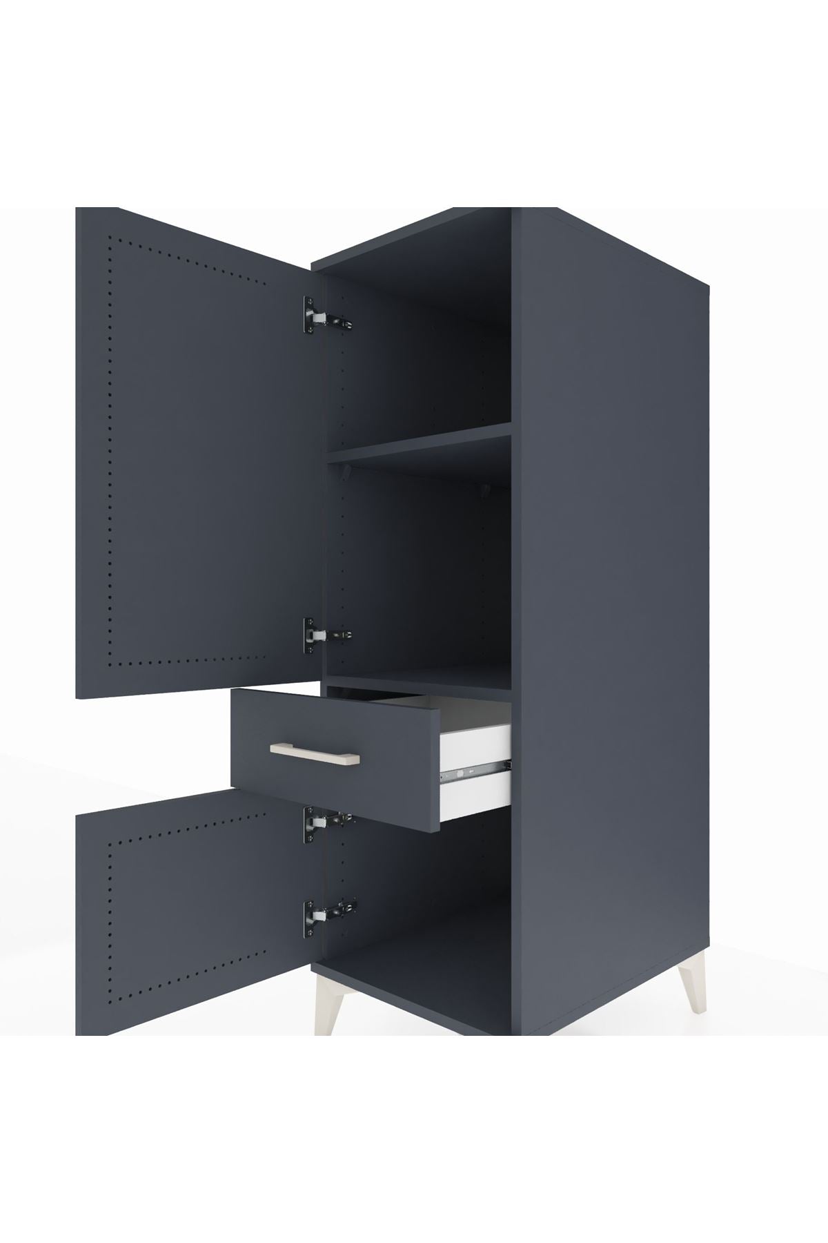 Kronos Dolap 2 Raflı Tek Çekmeceli 2 Kapaklı 44x59x134 Antrasit-Antrasit