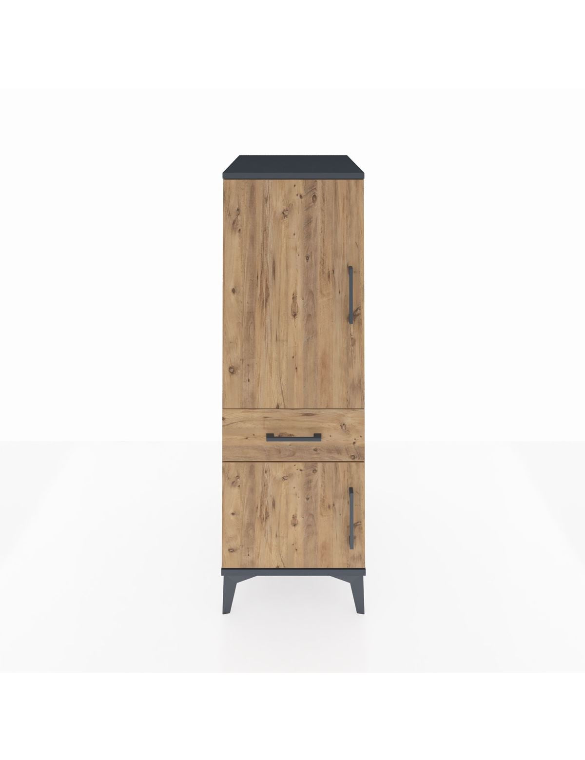 Kronos Dolap 2 Raflı Tek Çekmeceli 2 Kapaklı 44x59x134 Antrasit-Çam