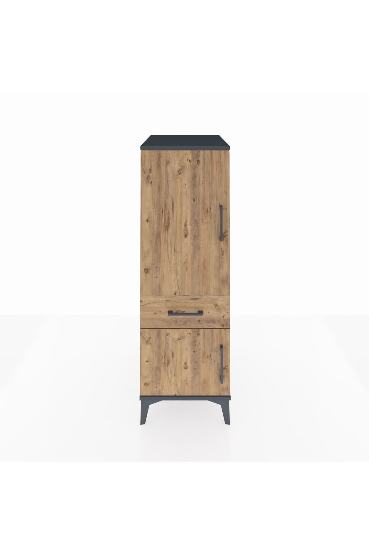 Kronos Dolap 2 Raflı Tek Çekmeceli 2 Kapaklı 44x59x134 Antrasit-Çam