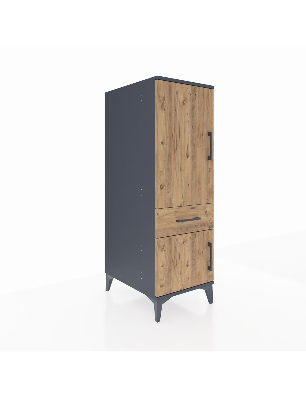 Kronos Dolap 2 Raflı Tek Çekmeceli 2 Kapaklı 44x59x134 Antrasit-Çam