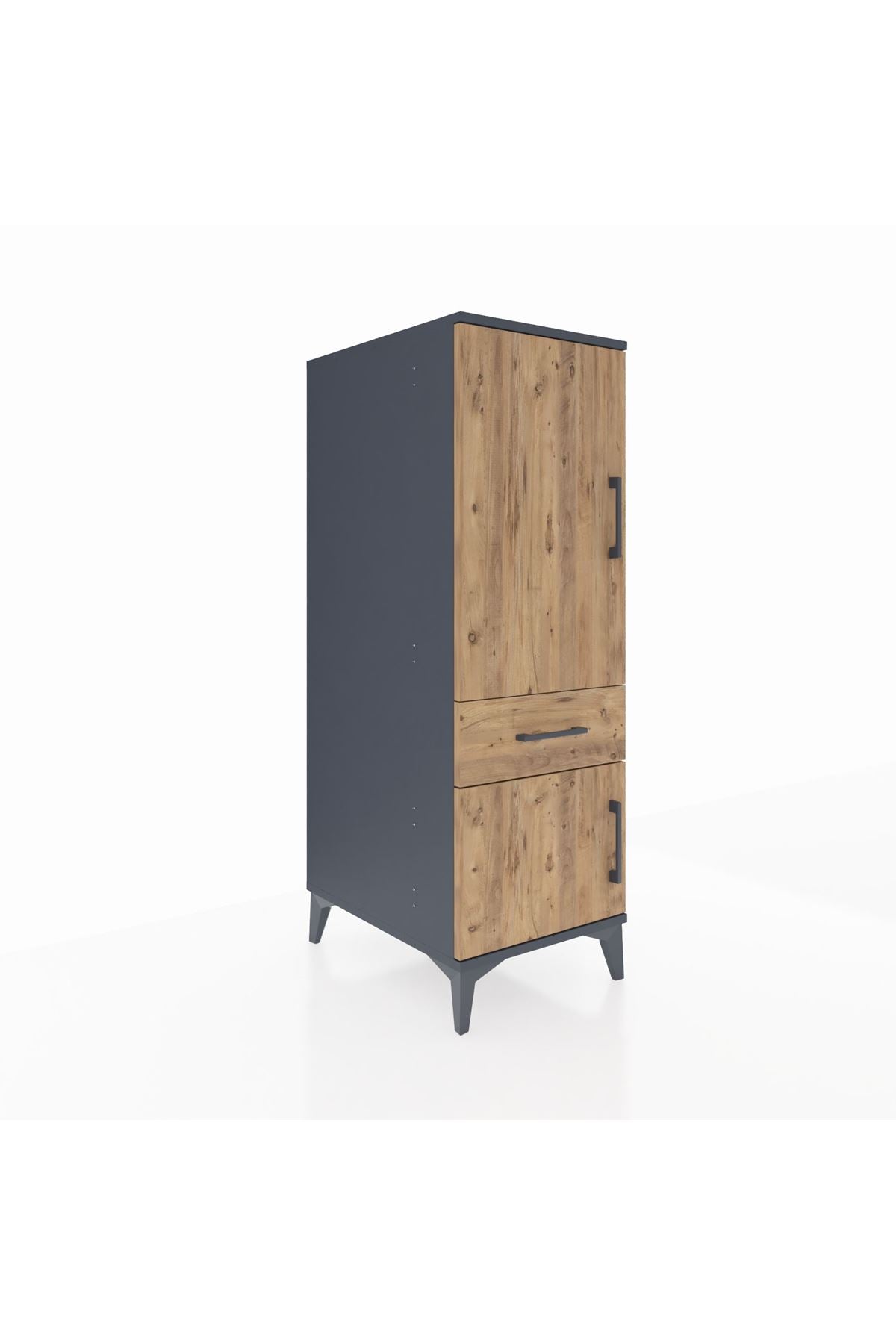 Kronos Dolap 2 Raflı Tek Çekmeceli 2 Kapaklı 44x59x134 Antrasit-Çam