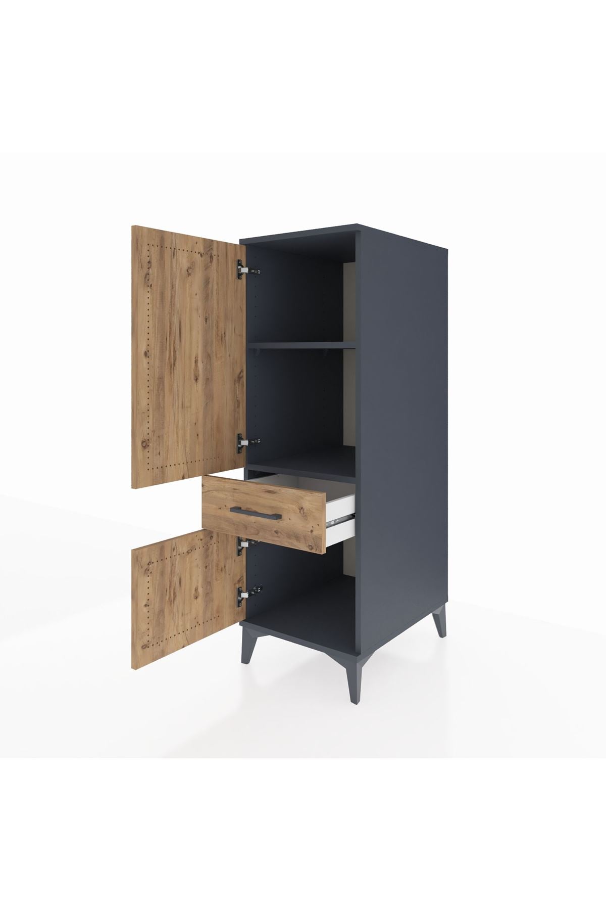 Kronos Dolap 2 Raflı Tek Çekmeceli 2 Kapaklı 44x59x134 Antrasit-Çam