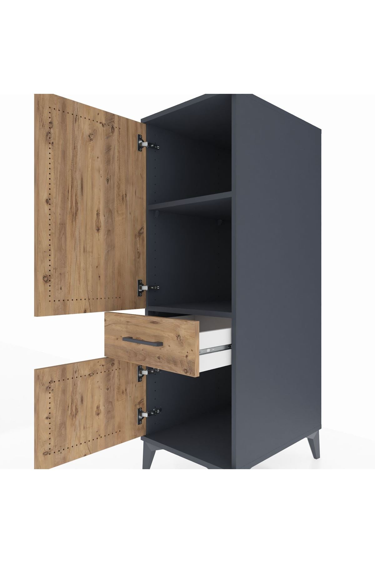 Kronos Dolap 2 Raflı Tek Çekmeceli 2 Kapaklı 44x59x134 Antrasit-Çam