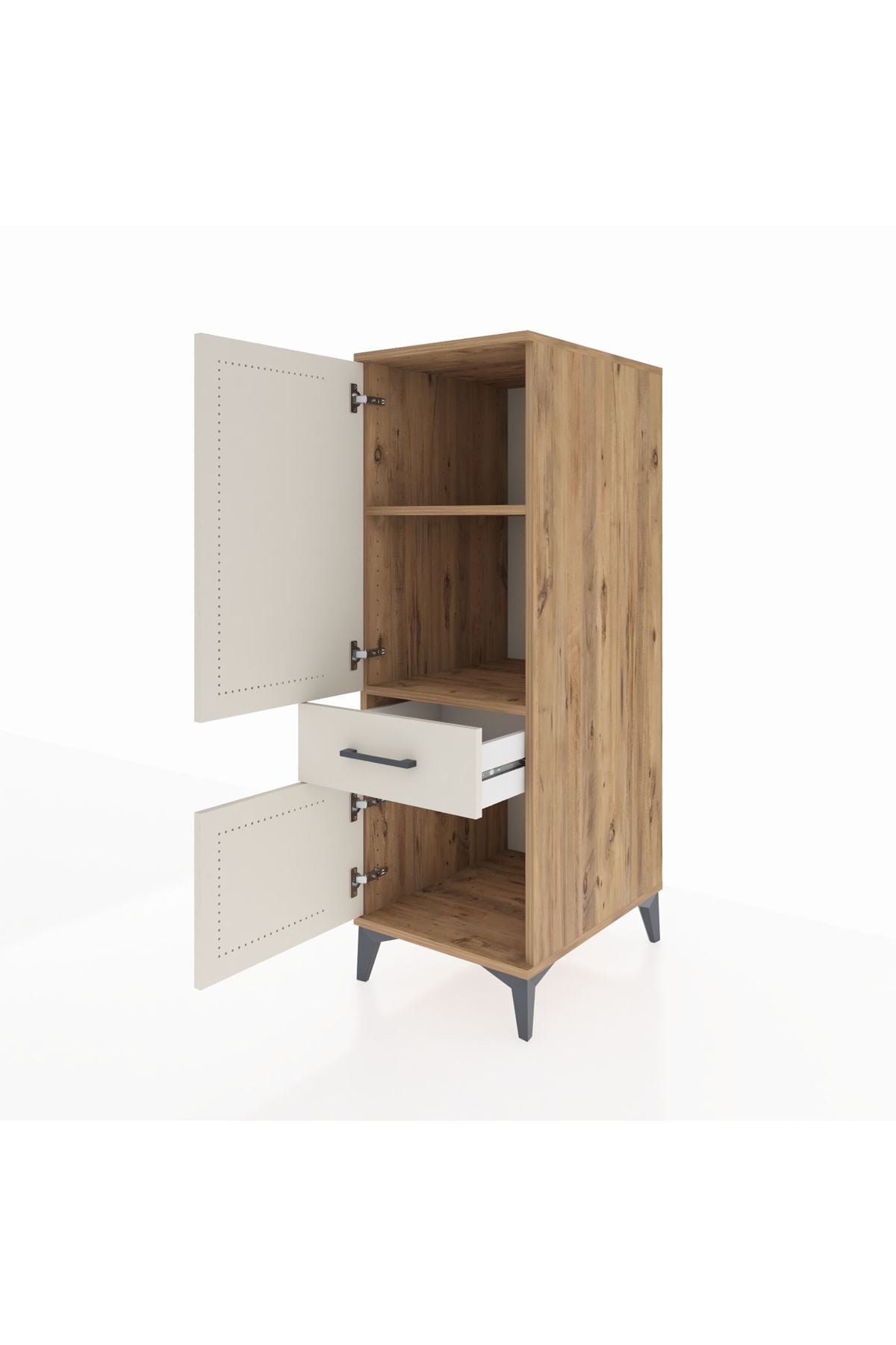 Kronos Dolap 2 Raflı Tek Çekmeceli 2 Kapaklı 44x59x134 Çam-Aytaşı