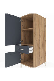 Kronos Dolap 2 Raflı Tek Çekmeceli 2 Kapaklı 44x59x134 Çam-Antrasit