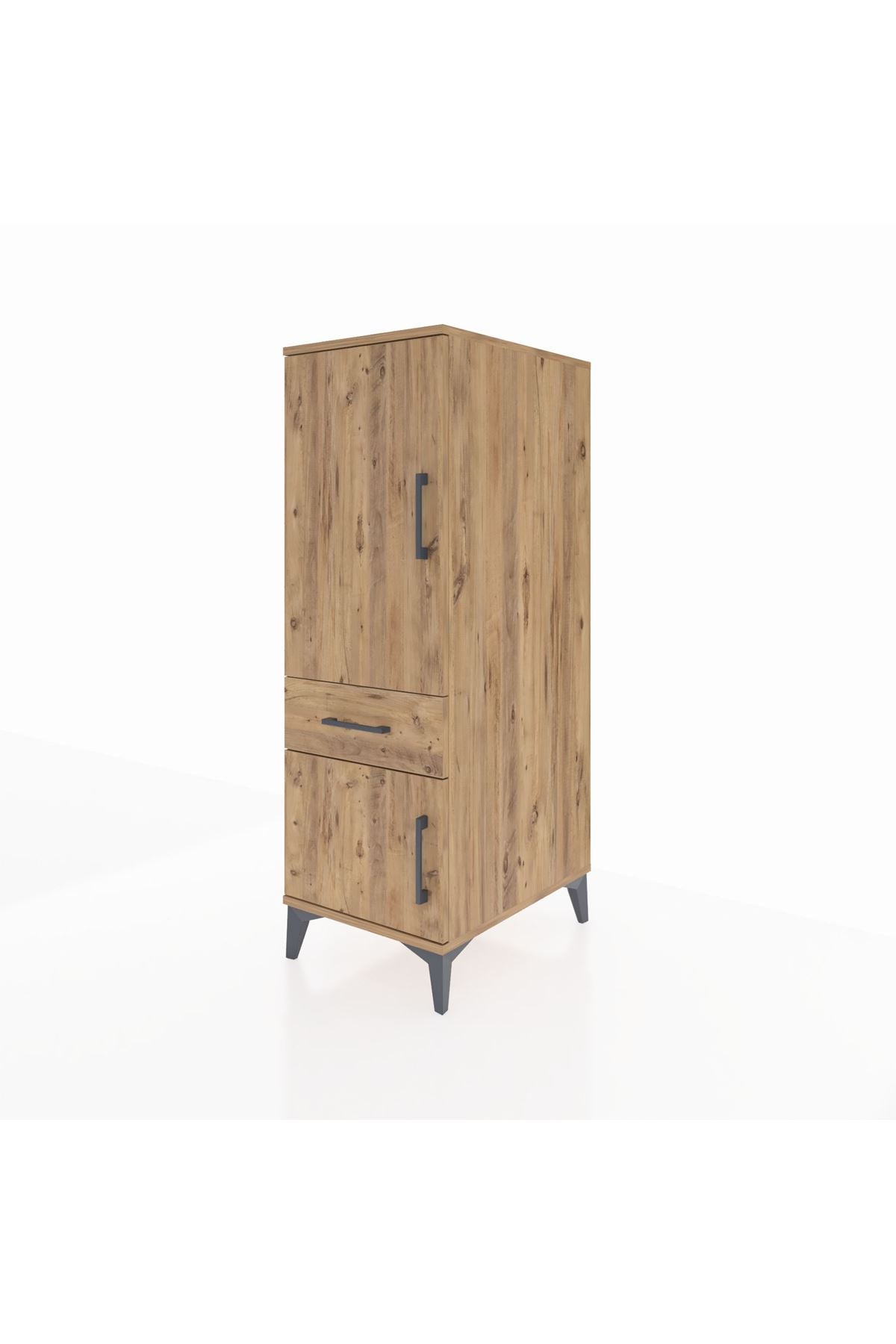 Kronos Dolap 2 Raflı Tek Çekmeceli 2 Kapaklı 44x59x134 Çam-Çam