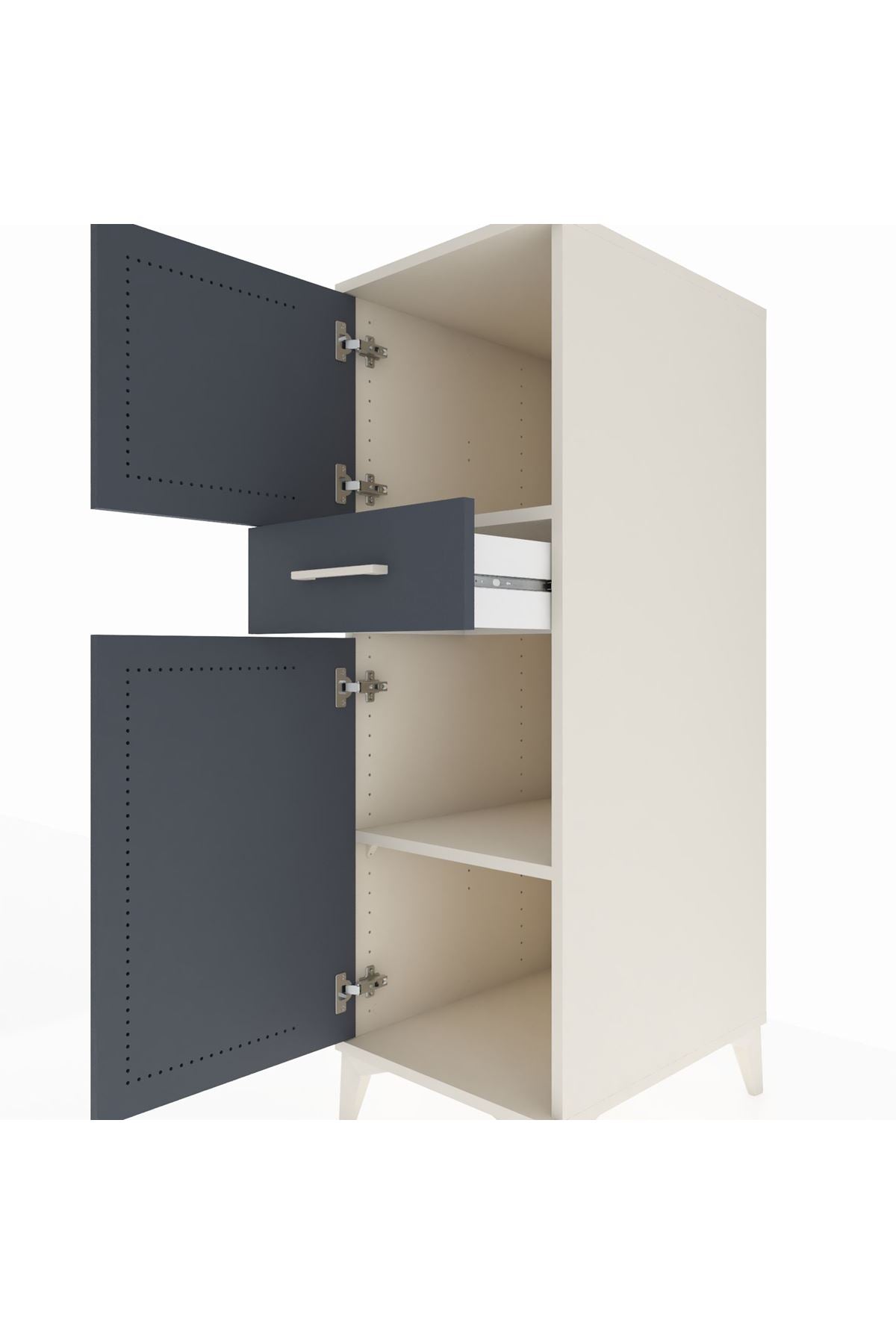 Kronos Dolap 2 Raflı Tek Çekmeceli 2 Kapaklı 44x59x134 Aytaşı-Antrasit