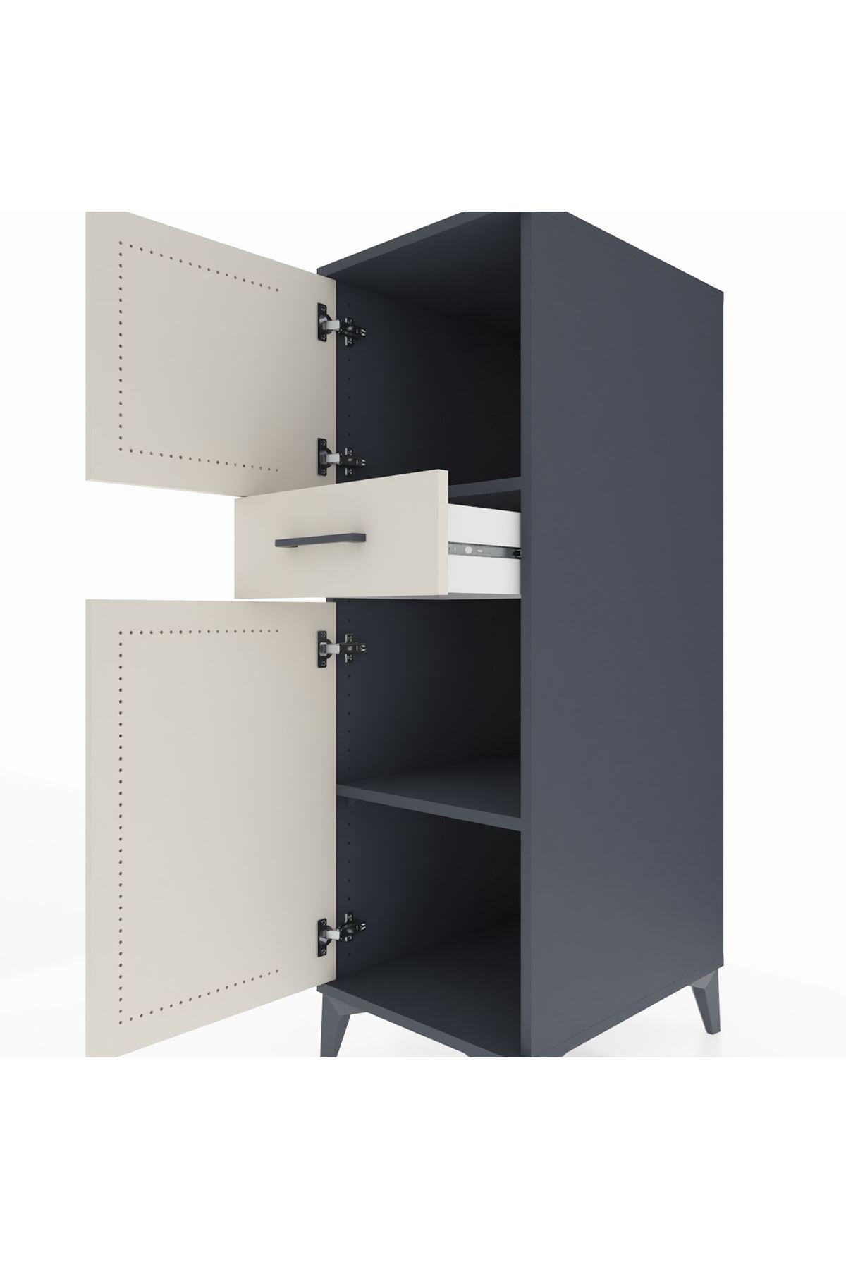 Kronos Dolap 2 Raflı Tek Çekmeceli 2 Kapaklı 44x59x134 Antrasit-Aytaşı