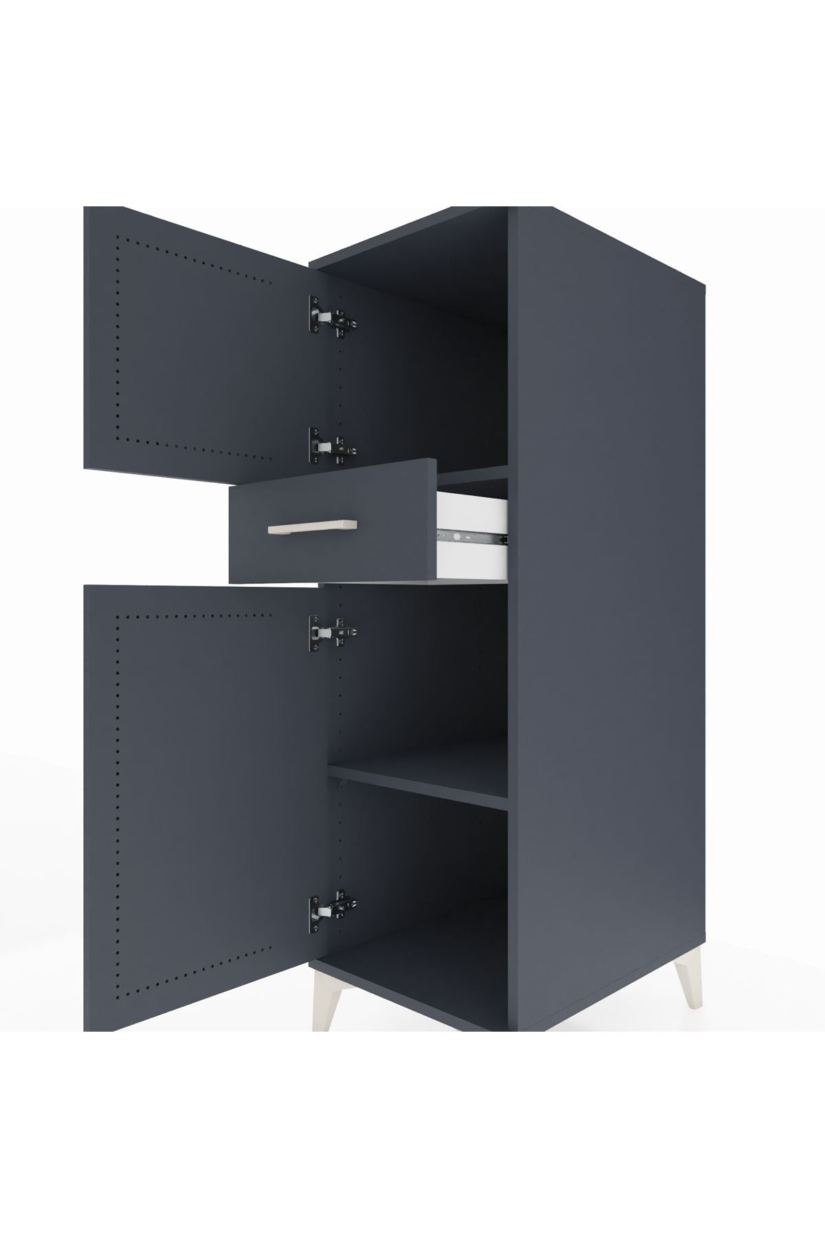 Kronos Dolap 2 Raflı Tek Çekmeceli 2 Kapaklı 44x59x134 Antrasit-Antrasit