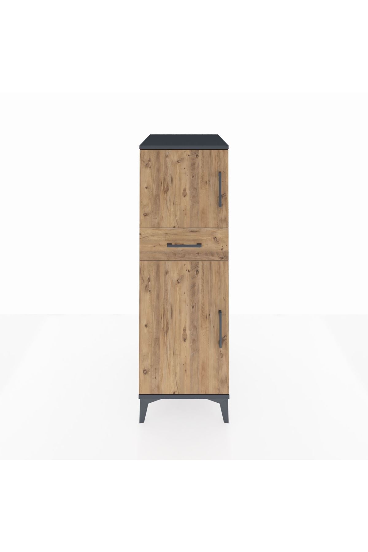 Kronos Dolap 2 Raflı Tek Çekmeceli 2 Kapaklı 44x59x134 Antrasit-Çam