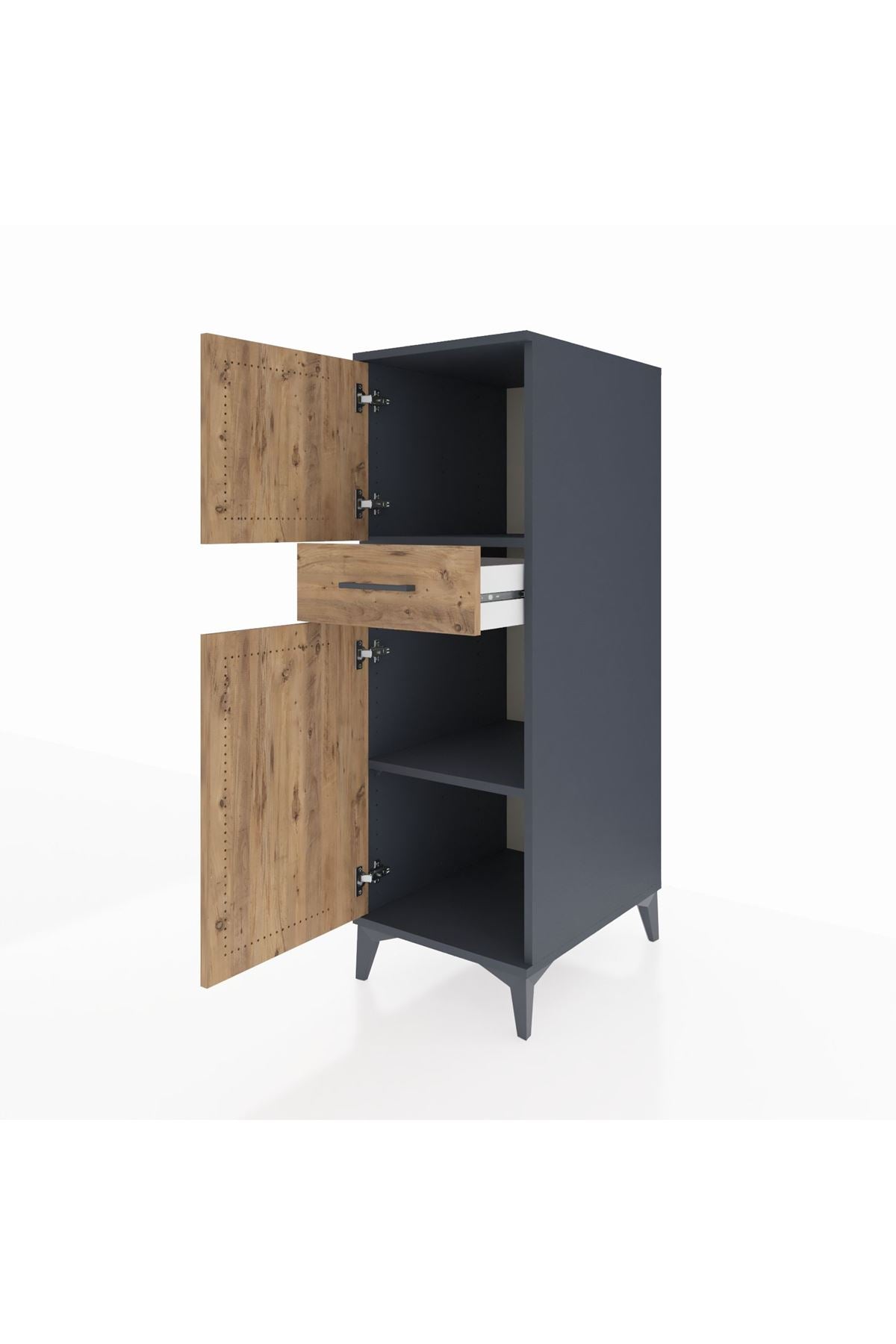 Kronos Dolap 2 Raflı Tek Çekmeceli 2 Kapaklı 44x59x134 Antrasit-Çam