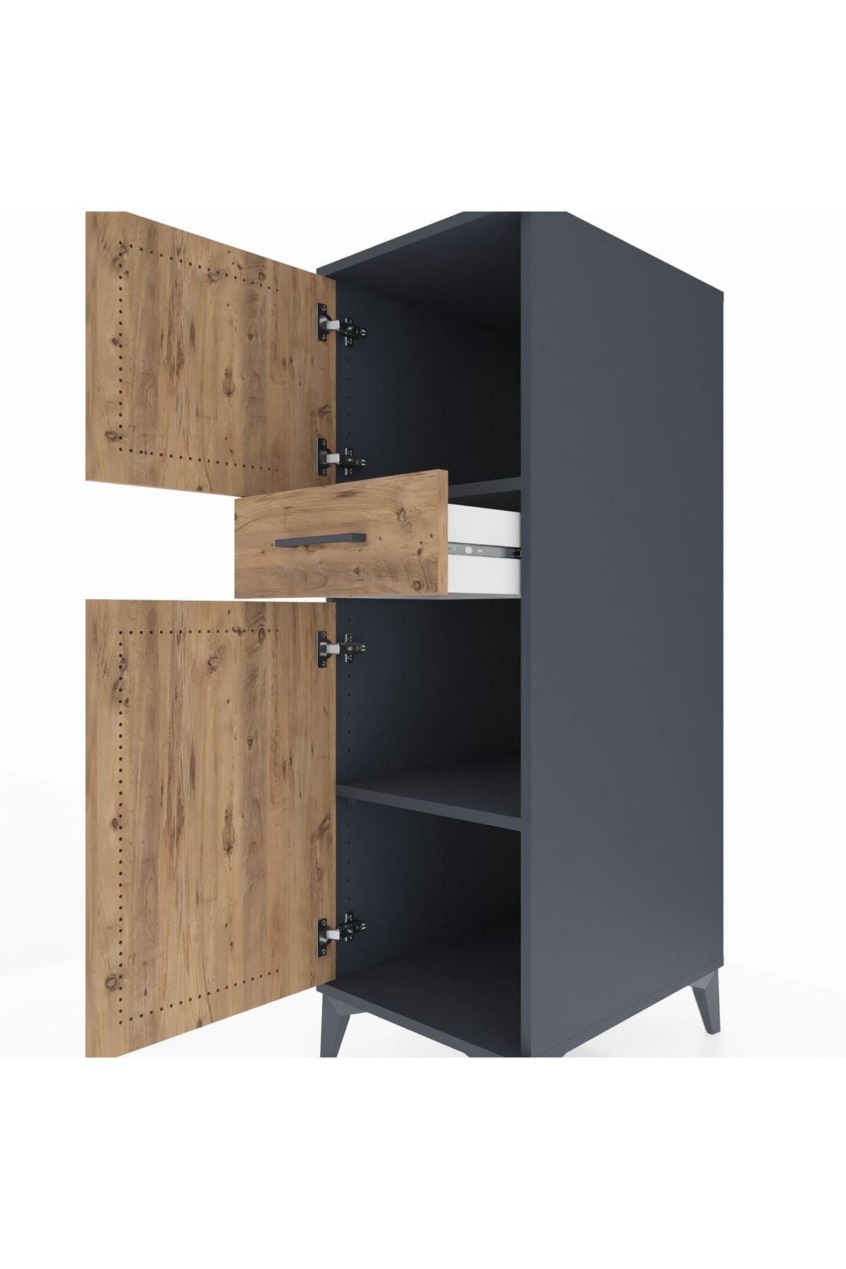 Kronos Dolap 2 Raflı Tek Çekmeceli 2 Kapaklı 44x59x134 Antrasit-Çam