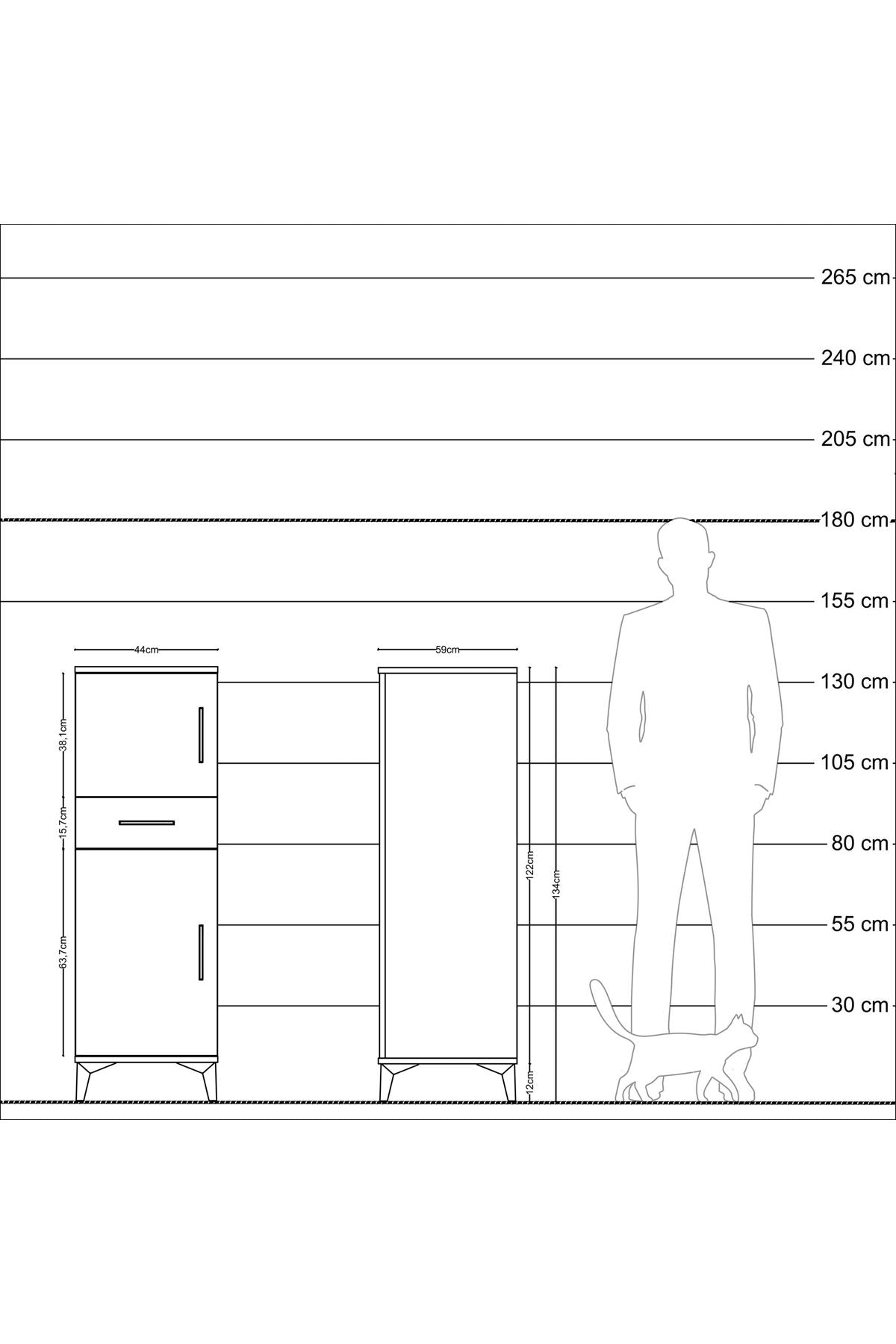 Kronos Dolap 2 Raflı Tek Çekmeceli 2 Kapaklı 44x59x134 Antrasit-Çam