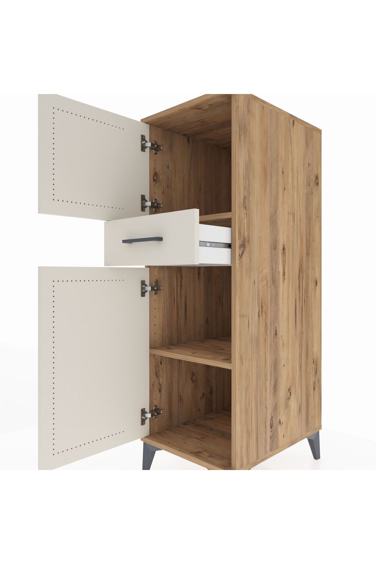 Kronos Dolap 2 Raflı Tek Çekmeceli 2 Kapaklı 44x59x134 Çam-Aytaşı