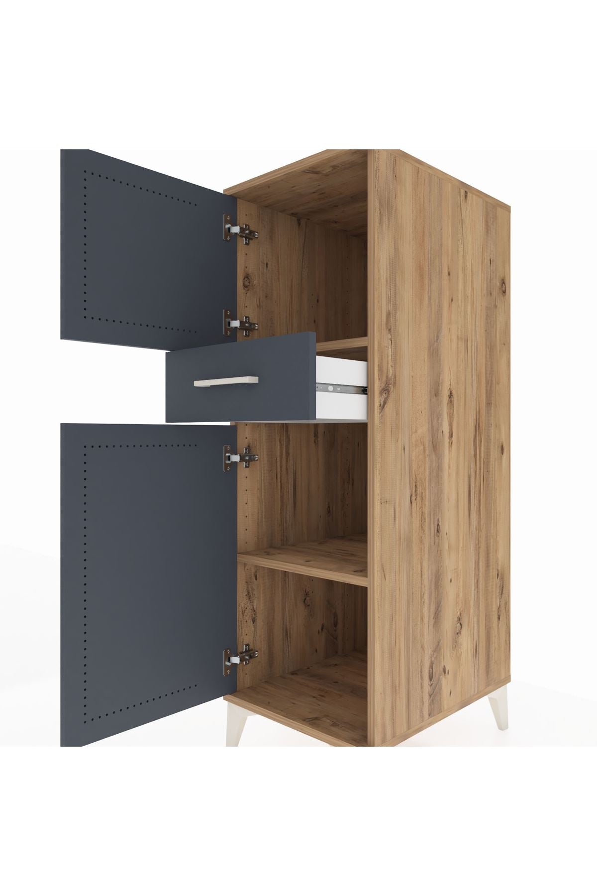 Kronos Dolap 2 Raflı Tek Çekmeceli 2 Kapaklı 44x59x134 Çam-Antrasit