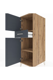 Kronos Dolap 2 Raflı Tek Çekmeceli 2 Kapaklı 44x59x134 Çam-Antrasit