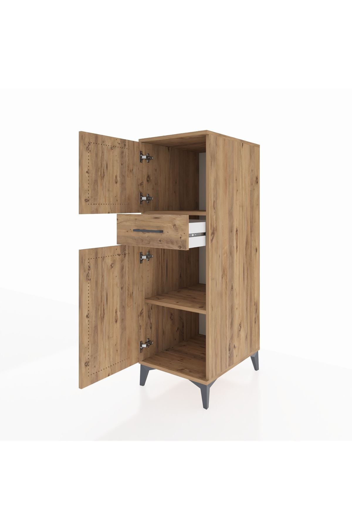 Kronos Dolap 2 Raflı Tek Çekmeceli 2 Kapaklı 44x59x134 Çam-Çam