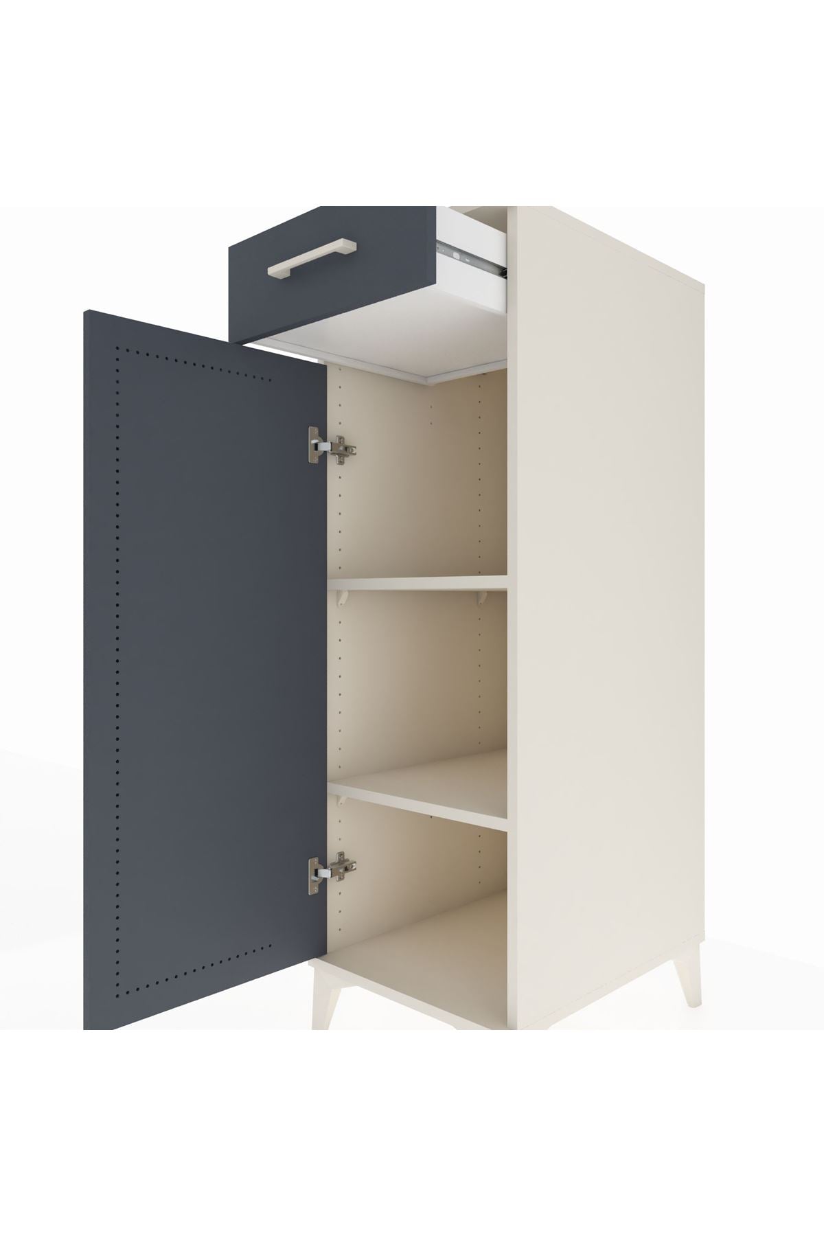 Kronos Dolap 2 Raflı Tek Çekmeceli Tek Kapaklı 44x59x134 Aytaşı-Antrasit