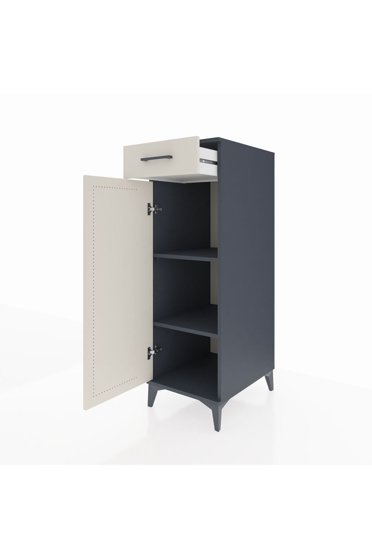 Kronos Dolap 2 Raflı Tek Çekmeceli Tek Kapaklı 44x59x134 Antrasit-Aytaşı