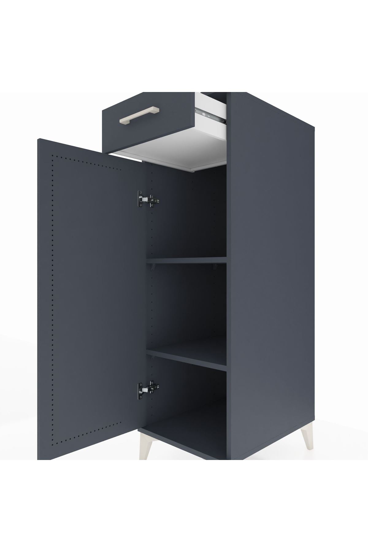 Kronos Dolap 2 Raflı Tek Çekmeceli Tek Kapaklı 44x59x134 Antrasit-Antrasit